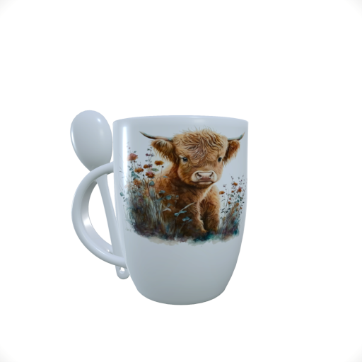 Highland Cow Mug and Spoon Set, Highland Cow Mug, Hot Chocolate